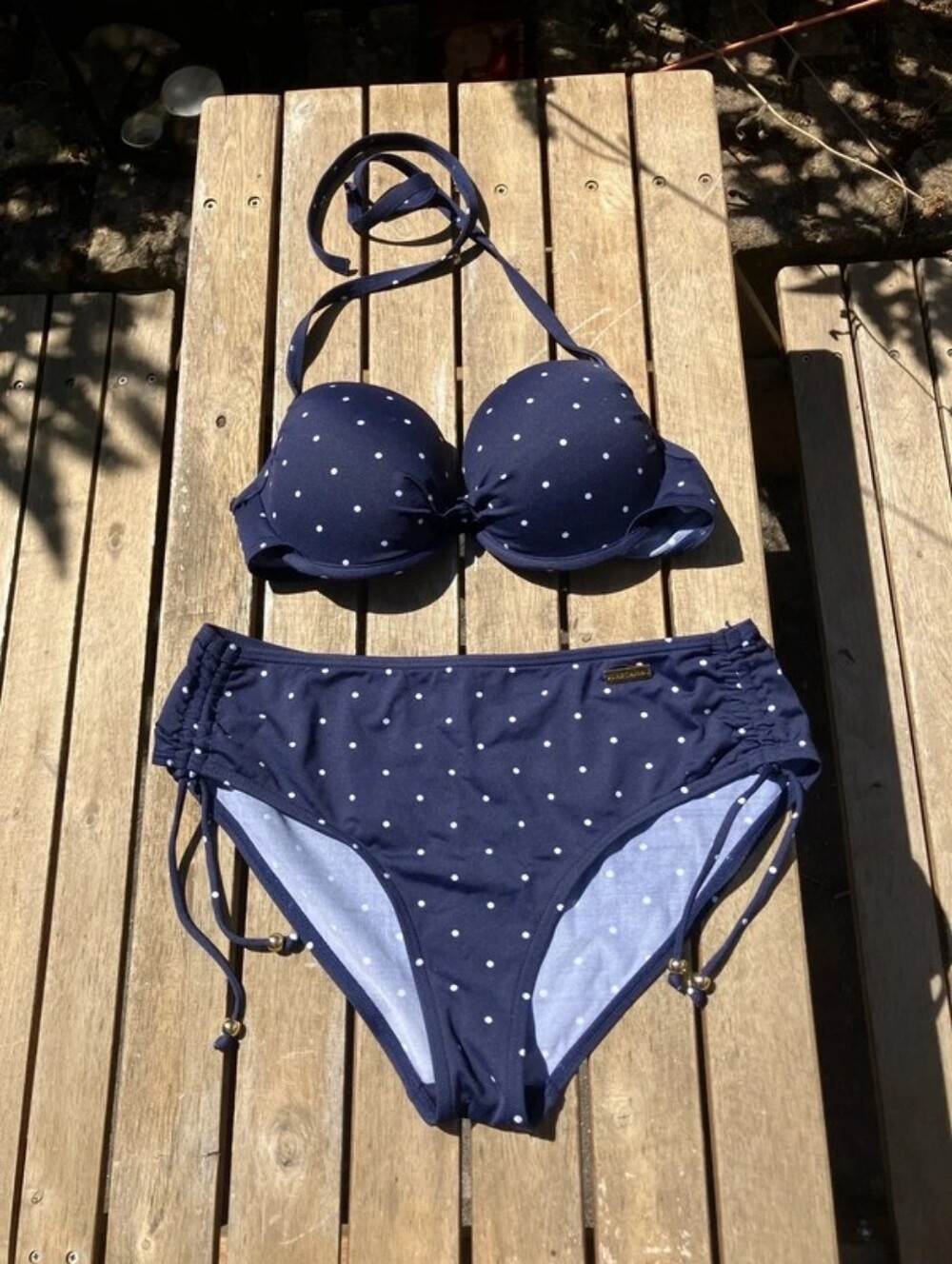 Classic Navy Polka Dot Push-Up Bikini Set by